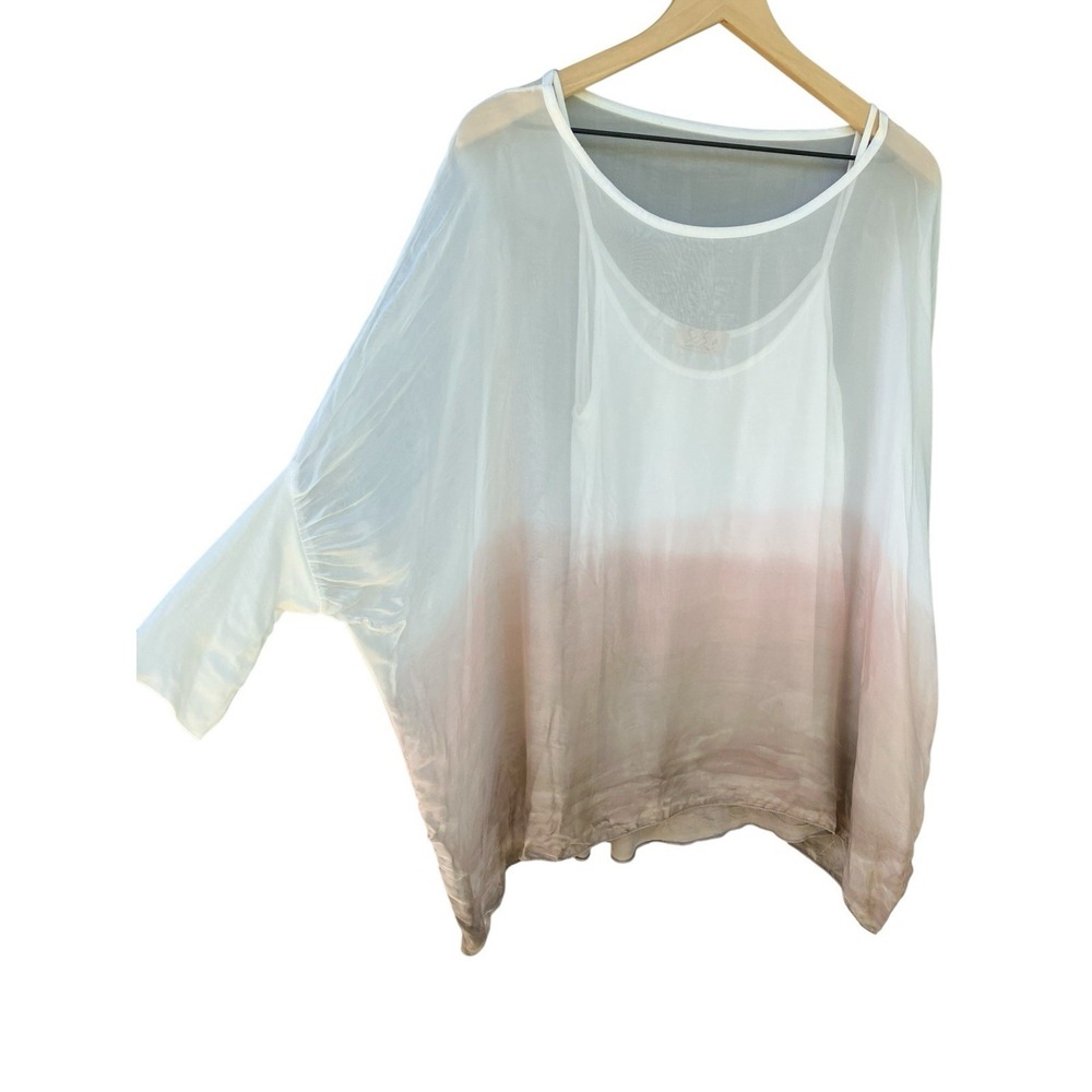 SOSIA Italy Silk Ombre Lagenlook Layered Blouse Top OS Boho Coastal Resort Artsy